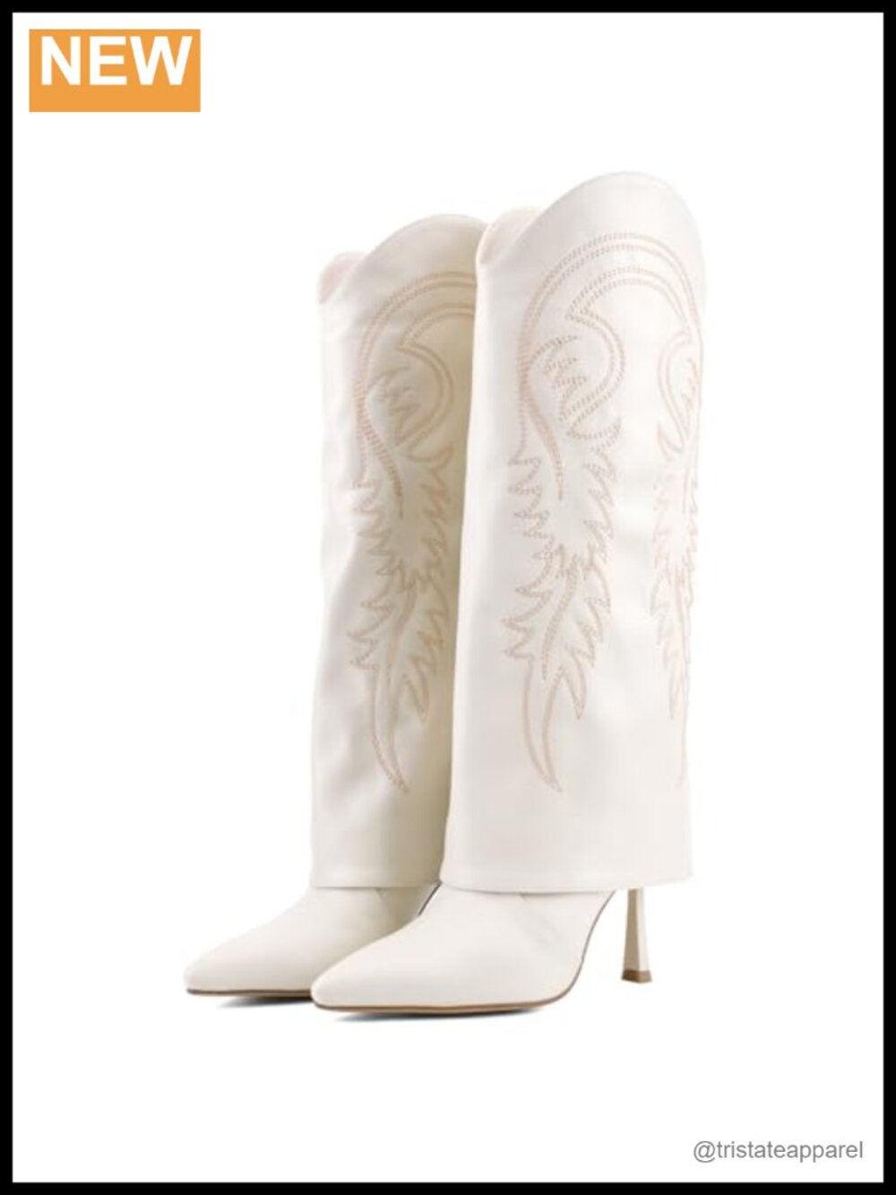 Knee High Cowgirl Boots for Women, Western Fold Over Stiletto Heel, Pointed